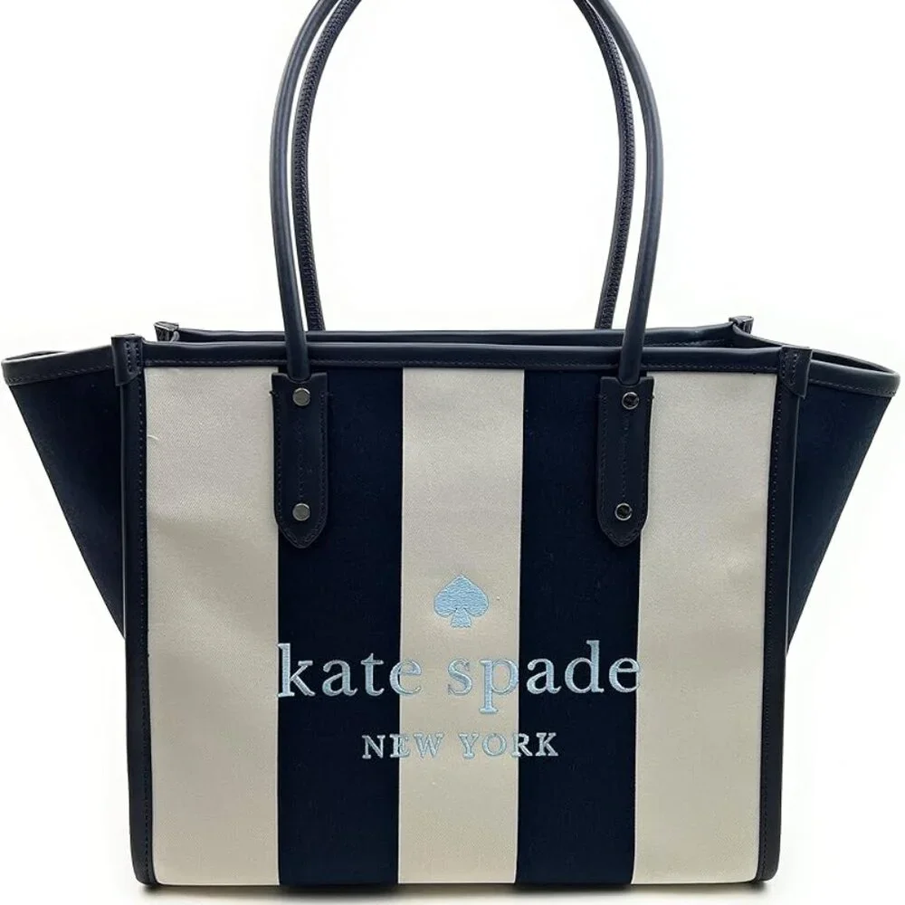 Kate Spade Large Ella Blazer Blue Even Stripe Jacquard Tote